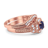 Two Piece Round Natural Stone Bridal Ring