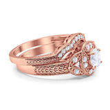 Two Piece Round Natural Stone Bridal Ring