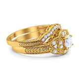 Two Piece Round Natural Stone Bridal Ring