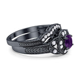 Two Piece Round Natural Stone Bridal Ring