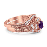 Two Piece Round Natural Stone Bridal Ring