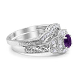 Two Piece Round Natural Stone Bridal Ring