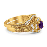Two Piece Round Natural Stone Bridal Ring