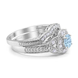 Two Piece Round Natural Stone Bridal Ring