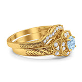 Two Piece Round Natural Stone Bridal Ring