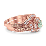 Two Piece Round Natural Stone Bridal Ring