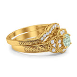 Two Piece Round Natural Stone Bridal Ring