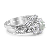 Two Piece Round Natural Stone Bridal Ring