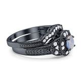 Two Piece Round Natural Stone Bridal Ring
