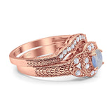 Two Piece Round Natural Stone Bridal Ring