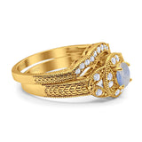 Two Piece Round Natural Stone Bridal Ring