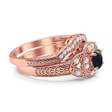 Two Piece Round Natural Stone Bridal Ring