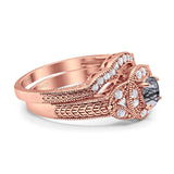 Two Piece Round Natural Stone Bridal Ring