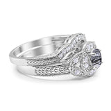 Two Piece Round Natural Stone Bridal Ring