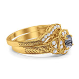 Two Piece Round Natural Stone Bridal Ring