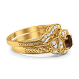 Two Piece Round Natural Stone Bridal Ring