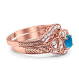 Two Piece Round Natural Stone Bridal Ring