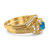 Two Piece Round Natural Stone Bridal Ring
