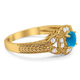 Art Deco Round Natural Stone Leaf Style Ring