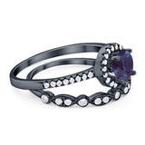 Two Piece Round Natural Stone Bridal Ring