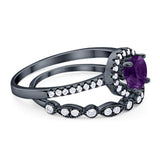Two Piece Round Natural Stone Bridal Ring
