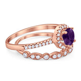 Two Piece Round Natural Stone Bridal Ring
