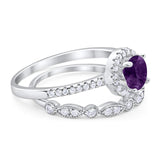 Two Piece Round Natural Stone Bridal Ring