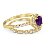 Two Piece Round Natural Stone Bridal Ring
