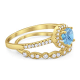 Two Piece Round Natural Stone Bridal Ring
