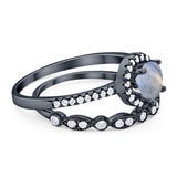 Two Piece Round Natural Stone Bridal Ring