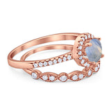 Two Piece Round Natural Stone Bridal Ring