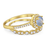 Two Piece Round Natural Stone Bridal Ring