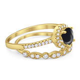 Two Piece Round Natural Stone Bridal Ring