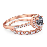 Two Piece Round Natural Stone Bridal Ring