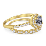 Two Piece Round Natural Stone Bridal Ring