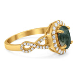 Art Deco Oval Natural Stone Split Shank Ring