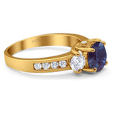 Art Deco Round Natural Stone Three Stone Ring