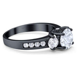 Art Deco Round Natural Stone Three Stone Ring