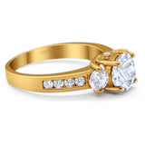 Art Deco Round Natural Stone Three Stone Ring