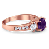 Art Deco Round Natural Stone Three Stone Ring