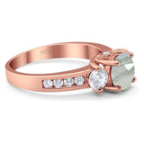 Art Deco Round Natural Stone Three Stone Ring