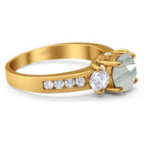 Art Deco Round Natural Stone Three Stone Ring