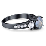 Art Deco Round Natural Stone Three Stone Ring