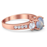 Art Deco Round Natural Stone Three Stone Ring