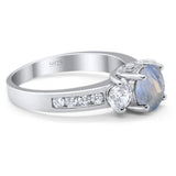 Art Deco Round Natural Stone Three Stone Ring