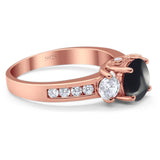 Art Deco Round Natural Stone Three Stone Ring