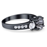 Art Deco Round Natural Stone Three Stone Ring