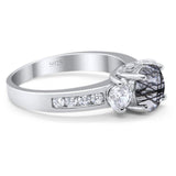 Art Deco Round Natural Stone Three Stone Ring