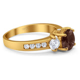 Art Deco Round Natural Stone Three Stone Ring