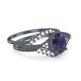 Three Piece Oval Natural Stone Beaded Ring 